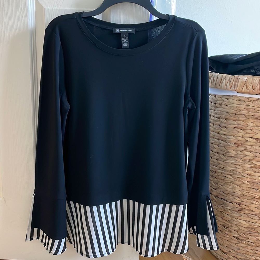 Black and white striped INC blouse